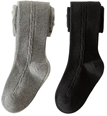 Snegyu 2-par strumpbyxor för flickor tillbaka till skolan uniform enkla strumpbyxor stickade bomull rika flickor leggings småbarn barnstrumpbyxor för 1–10 år, Svart + mörkgrå, 5-8 år