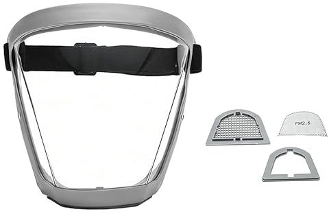 Transparente Vollgesichtsschutzbrille Fahrradhelm Schutzbrille Augenschutz Maske Schutzhülle Winddicht Anti-Beschlag Gesichtsmaske (Grau + 2 Filter)