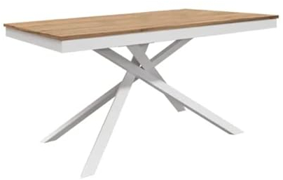 Mar.c.a. Design - Ausziehbarer Esstisch aus Metall und Tischplatte mit Holz-Finish, Esstisch, modernes Design, rustikale Einrichtung, Küchentisch 140 x 80 x 77 H cm + 1 seitliche Verlängerung 60 cm