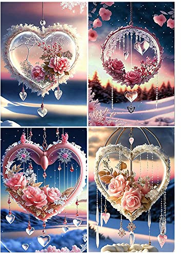 DCIDBEI 4 Pcs Diamond Painting Traumfänger 30x40 cm Diamant Painting Bilder Diamond Painting Bilder Stickbilder Erwachsene Traumfänger Kinder Mosaik Bastelset Erwachsene Diamond Painting Herz Liebe