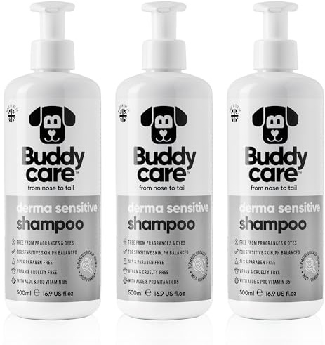 Derma Sensitive Shampoo von Buddycare - Hundeshampoo für empfindliche Haut - Mit Aloe Vera und Pro-Vitamin B5 (500ml x3)