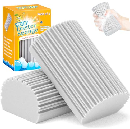 2-Pack Damp Duster Sponge for Clean, Magic Sponge Eraser Baseboard Cleaner Tool, Dusters for Cleaning Blinds, Glass, Vents, Railings, Mirrors,Window Track Grooves and Faucets