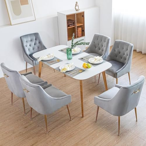 LONXIU Esszimmerstühle 6er Set, Samt Esszimmerstühle, Modern Küchenstuhl mit Metallbeinen, 13 cm Gepolsterter, für Küche Esszimmer, Wohnzimmer, Schlafzimmer (Grau)