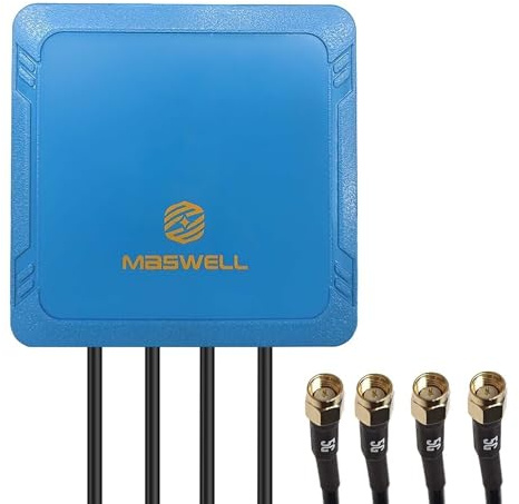 Maswell 4X4 MIMO 5G External Antenna, Omni BroadBand 700-6000MHz | 4G+ LTE-A 5G NR 5G | WiFi 6 Bluetooth | Screw Adhesive Mount, SMA Male 3dBi Low Gain Outdoor for IoT M2M, NOT for Speed Competition