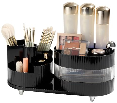 Cinnani Kosmetik Make Up Organizer, 360°Drehbarer Pinsel Organizer, Kosmetikregal Kosmetik Organizers für Frisiertisch, Bad und Schlafzimmer - Schwarz