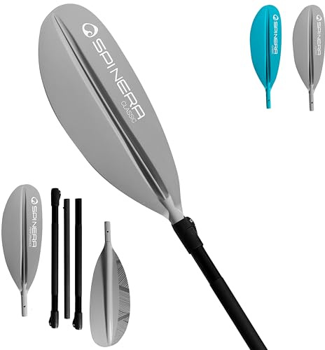 Spinera Kajak Paddel Performance Fiberglas – Touring Allrounder Paddle, 240cm, 5-teilig & verstellbar – schwimmfähig, leicht & kompakt – mit PP+40% FG Blatt für Kajak, Sup & Freizeit