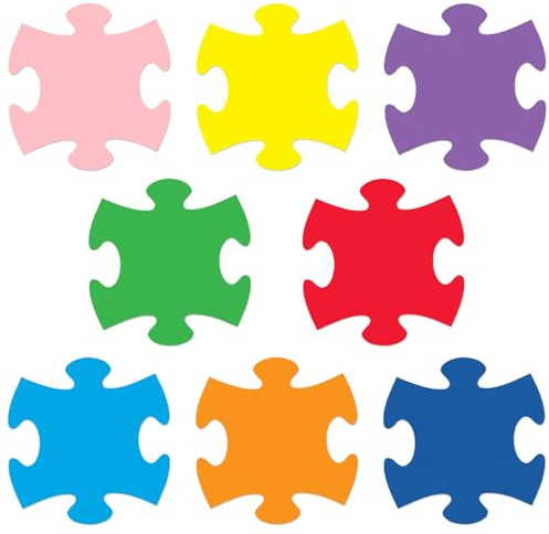 MixTeach 200 Pcs Puzzle Pieces Cutouts Paper Puzzle Accents Cutouts 4 Inch Puzzle Shapes Die Cut Paper Classroom Decorations for Birthday Party Bulletin Board School Craft Projects Party Supplies