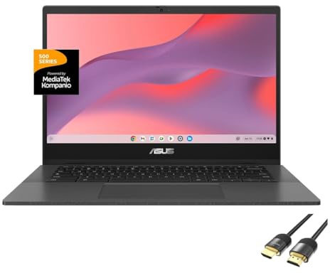 ASUS Chromebook per studenti e affari, display HD antiriflesso da 14 pollici, MediaTek Kompanio 520, 4 GB di RAM, 64 GB eMMC, lettore di schede micro SD, TB 4, Wi-Fi 6, webcam, cavo HDMI PDG, sistema