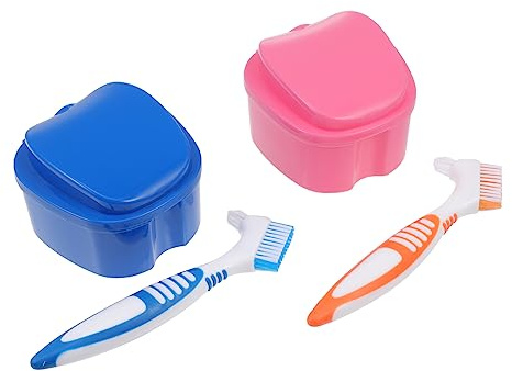 COLLBATH Set Di Custodia Per Protesi in Plastica Contenitore Portatile Per Protesi Kit Pulizia Dei Denti Per Denti Parziali