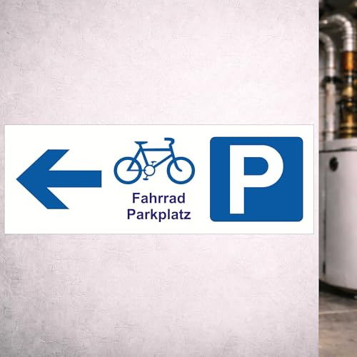 Indigos UG - Schild Fahrrad Parkplatz - 297x105 - Hinweisschild Warnschild Sicherheitsschild - Aluverbundplatte 3 mm - für Innen und Außen