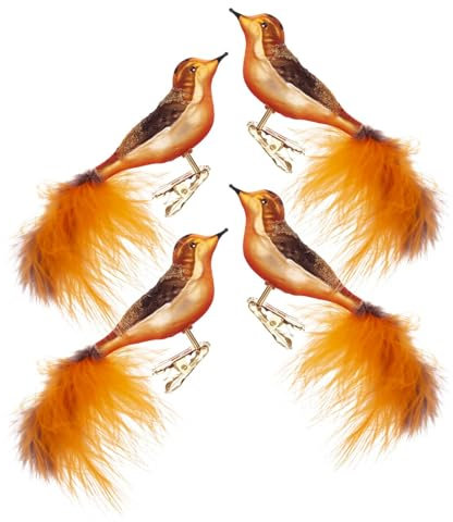 Rudolphs Skattkista, Thüringer, julgranspynt, fågel, orange-brun (4) B x H x D 15 x 5 x 3 cm, ny trädhänge, befjädrad vän, fjäderdjur, julgransprydnad