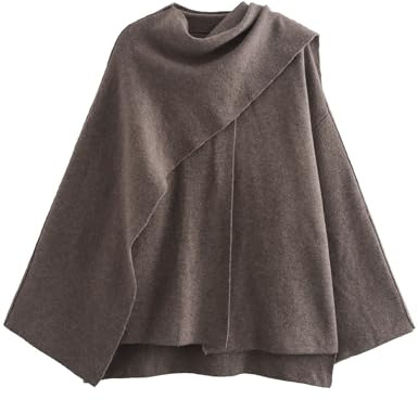 Kissonic Oversized Women's Scarf Jacket, Knitted Cape, Long-Sleeved, with Button, Winter Caban, brown, S