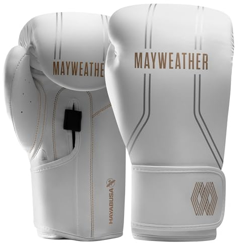 Hayabusa Mayweather Contender - Guanti da boxe per uomo e donna, bianco/oro, 12 once