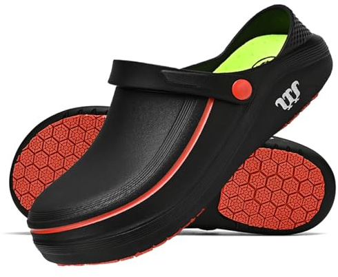 SECHRITE Zoccoli da Lavoro da Uomo e da Donna, Unisex, Scarpe da Cuoco da Giardino, Antiscivolo, Impermeabili, per Infermiere, Cucina, Servizio Alimentare, Nero, 43-44 EU