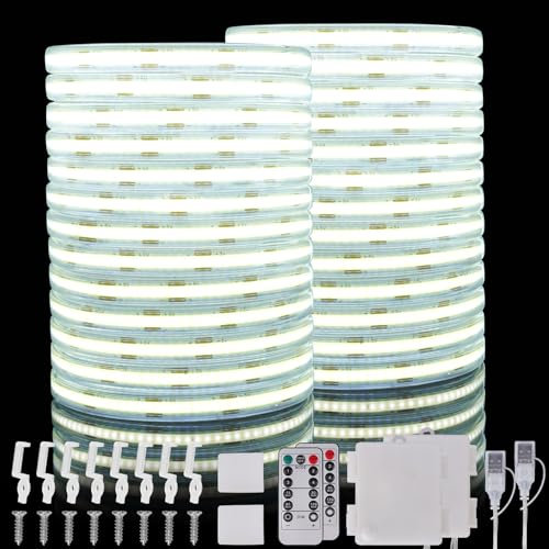 StarryEver COB LED Streifen Batteriebetrieben & USB, 2m 640LEDs 6000K Kaltweiß LED Band Dimmbar, LEDs Streifen Batterie, led Band，LEDs Strip Lights für Schrank Hintergrundbeleuchtung Camping 2 Stück