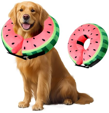 Uppblåsbar hundkrage, avtagbart hundhalsband, skyddshalsband för hundar och katter, mjukt återhämtningshalsband för husdjur (vattenmelon, XL)
