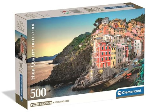 Clementoni - Puzzle 500 Pezzi per Adulti e Ragazzi, Collection, Tema Riomaggiore, con Poster Incluso, Compact Box, Idea Regalo Uomo e Donna, Made in Italy, 49x36 cm, 35576