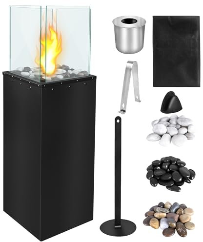 XMTECH Freistehender Stand-Kamin für Indoor und Outdoor, Kamin mit bis zu 150 min Brenndauer, Bodenkamin, Wohnzimmer Terrasse Garten, Quadrat 80x24.5x20 cm