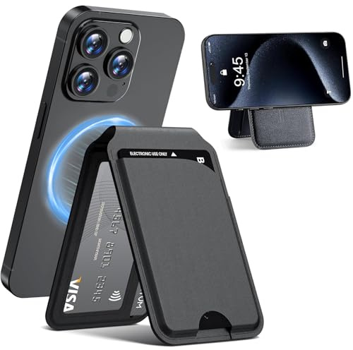 Magnetic Wallet for iPhone Mobile Phone Card Holder with, Adjustable Stand, RFID Blocker, 5 Card Holders, ID Window, PU Leather Wallet for iPhone 17/16/15/14/13/12 Series, Not for iPhone 13/12Mini