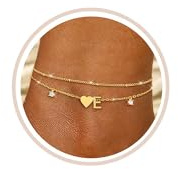 FUNEIA Fußkettchen Für Damen Silber 925/14K Gold Vergoldet Buchstaben Fussketten Für Frauen Wasserfester Herz Layered CZ Fußkette Boho Verstellbar Fusskette Fußschmuck Geschenke für Mädchen