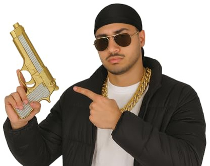 FIESTAS GUIRCA | Glänzende goldene Spielzeugpistole (25 cm) - Zubehör für Cowboy-, Gangster- oder Abenteurerkostüm - Ideal für Karneval-, Halloween- und Cosplay-Partys - Für alle Benutzer - Gold