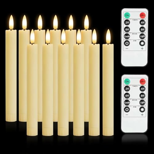 YushengTai 12 Piezas Velas Led de Palo, 25 CM Velas Led Efecto Llama con Función de Temporizador & Parpadeo, velas Pilas led para Decoracion Halloween, Interiores (Pilas No Incluidas)