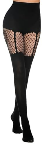 sodeber Medias de tirantes falsos para mujer, medias de retazos, medias de imitación por encima de la rodilla, medias altas hasta el muslo, leggings de baile