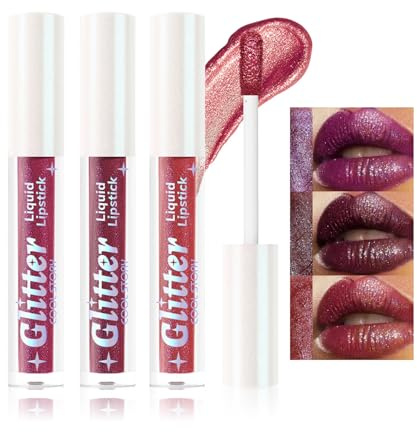 Brillo de labios brillante con purpurina de 3 colores, juego de pintalabios líquido, aceite de labios relleno, brillo similar a jarabe, duradero, hidratante, alto brillo, juego de brillo labial D