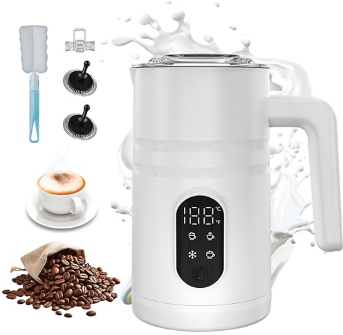 4-In-1 Elektrischer Milchaufschäumer: Automatischer Milchaufschäumer Für Heiße Kalte Milch Automatische Abschaltung Edelstahl-Design Geräuscharmes Arbeiten Für Cappuccino (Weiß-Digitalanzeige)