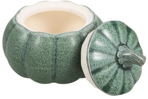 MUELODSIC Cuenco de Cerámica con Tapa Diseño Calabaza para Sopa Estofado y Arroz al Vapor para Hogar Restaurante Color Verde Pequeño