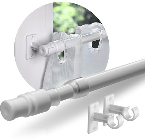 Rollina Window Curtain Rod Extendible 85-135 cm White | Curtain Pole for Gluing or Screwing | Bistro Curtain Poles for Windows | Café Poles No Drilling | Made in Germany | Metal Diameter 12 mm