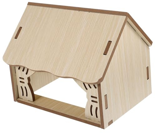 MUELODSIC Cachette pour Hamster en Bois Naturel, Maison D’évasion Compacte, Cabane Fenêtres, Dimension Unique, pour Cage et Habitat Petit Animal, Adaptée aux Hamsters et Cochons D’Inde