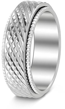 Mens Fidget Rings Spinner Anxiety Ring for Men Stress Ring Glossy Silver 12
