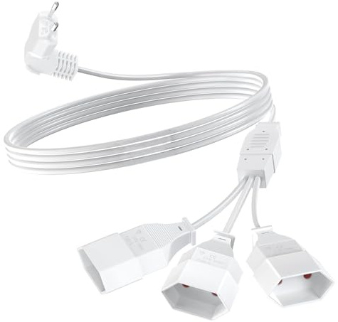 Verlängerungskabel Flach, 3 in 1 Eurostecker Verlängerung, 2X 0,75 mm² Verlängerungskabel Dünn, 250V/2.5A Euro Verlängerung Geeignet für TV Monitor Computer(Weiß)