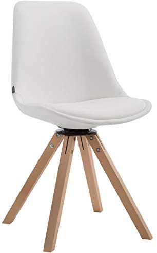 CLP Chaise Scandinave Calais en Similicuir I Pieds Bois De Hêtre Carrés I Chaise Pivotante avec Dossier I Chaise Design Retro, Couleur:Blanc, Couleur du Cadre:Natura