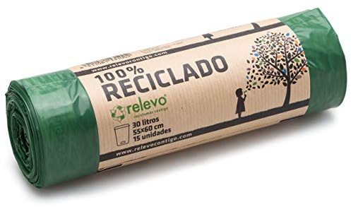 Relevo Sacchi Spazzatura 100% riciclati, 30 litri, 1 pezzo con 15 Sacchetti