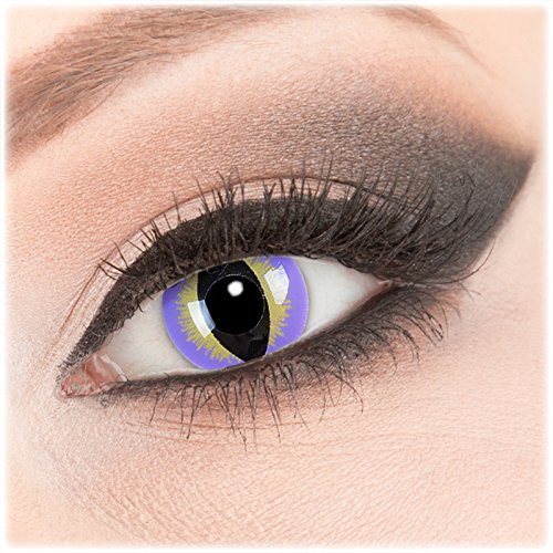 Farbige lila baune Crazy Fun Kontaktlinsen 1 Paar 'Purple Dragon' mit Behälter - Topqualität von 'Evil Lens' zu Fasching Karneval Halloween ohne Stärke