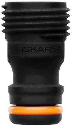 Fiskars Conector de grifo, Para grifos de agua, Rosca exterior Ø 21 mm (G 1/2), Tamaño universal, 10 g, Negro/Naranja, 1027060