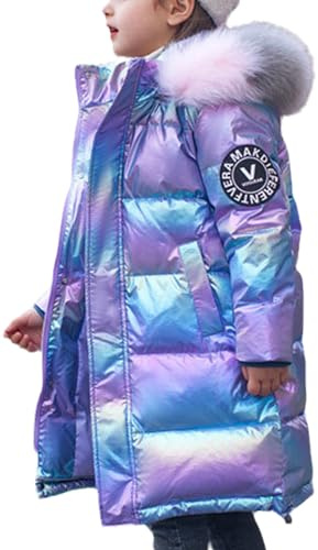 LAVIQK Kid Girls Fur Hooded Parka Puffer Down Jacket Coat Thick Winter Parka Mid Long Duck Down Puffer Padded Jacket