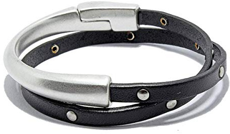 Pulsera con cuero de tachuelas hecha a mano por IntendenciaJewels - Pulsera dos vueltas - Pulsera de cuero - Pulsera de mujer - Pulsera con tachuelas