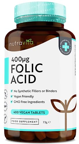 Folsäure-Tabletten - 400 µg pro Tablette - 400 Tabletten - 13 Monatsvorrat - Vegan - OHNE künstliche Zusätze - Bei Kinderwunsch und Schwangerschaft - Hochdosiert