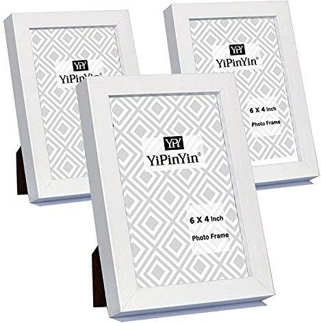 White 6x4'' Photo Frame Set of 3,Boxed Garllery Picture Frames 4x6'' 3Pack With Perspex Window for Tabletop or Wallmounted,Oxford Modern Thin Picture Frame 4 x 6 Inch