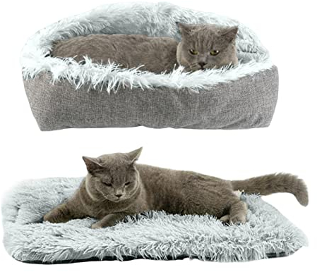 ToKinCen Katzenbett Waschbar, 61x51cm Plüsch Weich Katze Schlafen Bett, Katzensofa Flauschige Katzendecke (Grau)