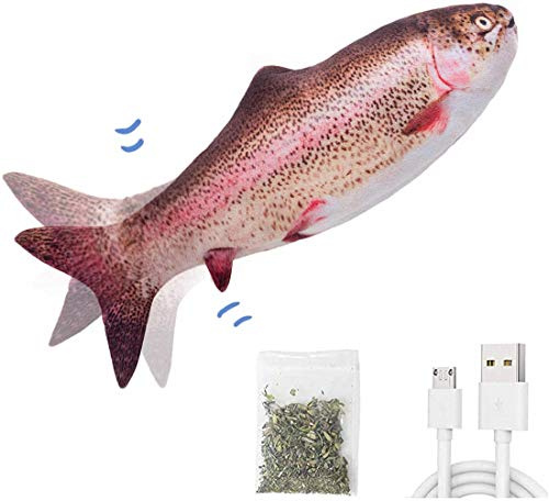 Ulalaza Elektrisches Floppen Bewegender Fisch Katzenspielzeug Realistisches Floppen Wackeln Fisch Katzenminze Spielzeug Lustige interaktive Haustiere Kauen Biss Kick Zubehör für Cat Kitten Kitty