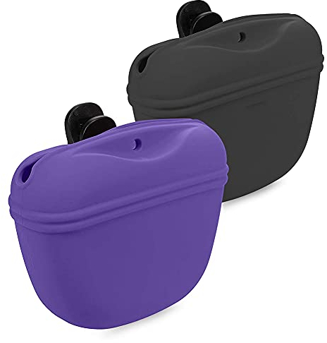 Pineocus Hunde Futterbeutel aus Silikon 2er Set - 2X Snackbeutel mit Clip und Magnet - Futtertasche Leckerlis Trockenfutter Nassfutter für hausgemachte Leckerlis