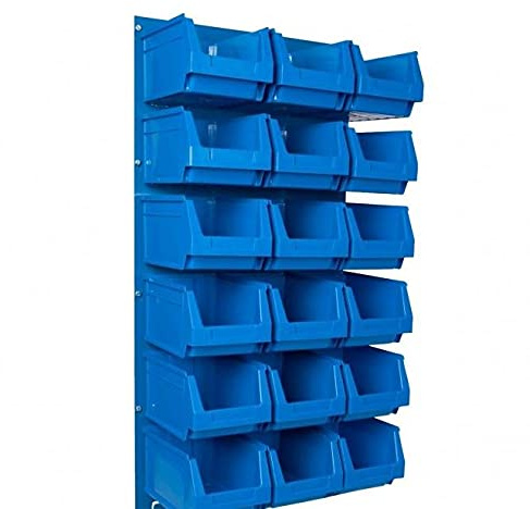 BiGDUG Louvre Panel Wall Kits Plastic Parts Bins Tool Storage BiGDUG (Blue 18 Bins)