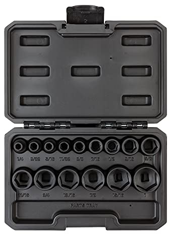 TEKTON SID91300 6-Kant-Kraftsteckschlüssel-Set, 3/8-Zoll-Antrieb (10 mm), 15-teilig (8–38 mm, 1/4–1 Zoll), Koffer