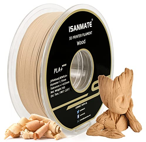 iSANMATE Holz PLA+ Filament 1.75mm, Wood PLA+ Filament Matte Holzstruktur 3D Drucker Filament 1 kg Spule (20% Holzpulver+80% PLA+), Maßgenauigkeit +/- 0,03 mm