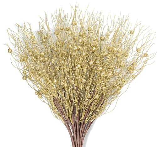 Tige Noel Or 20 Branches décoratives KI Store - Décoration de Noël Artificielle - 45 cm - avec Branches de Bricolage Scintillantes - Branches décoratives - pour décoration de Noël