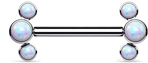 Paula & Fritz® Push-In Piercing Silber Brustwarze Opal Weiß Titan-IUM Grade 23 Kugel 1,6-mm Stab-Dicke Nipple Gewindelos Straight Barbell Bridge